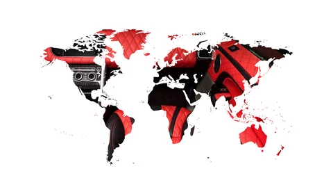 Composición de interiores de cuero SkinsBol sobre un mapa del mundo