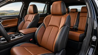 Car interior with brown and black leather seats